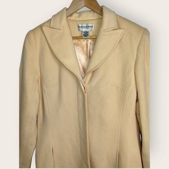Katherine Kelly Womens Sz 8 Wool Cashmere Blend Coat Yellow Carcoat Peacoat Vtg - Picture 3 of 11